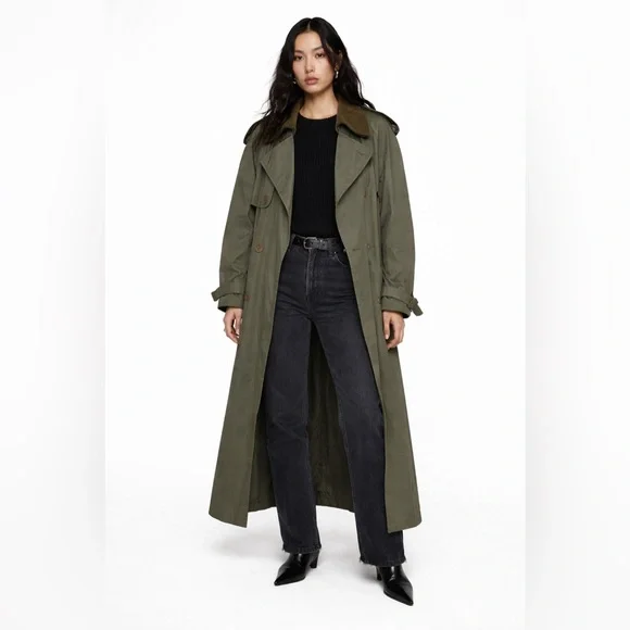 LONDON FOG - Trench Coat with Removable Wool Lining | Olive Green Belted Coat - Picture 2 of 16